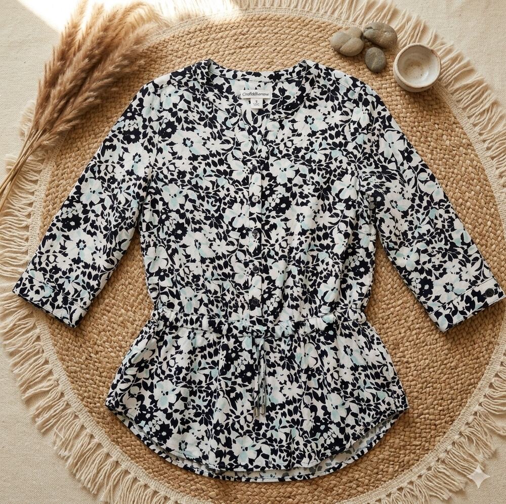 Croft & Barrow Floral Peplum Blouse - Size S - Blue & Black